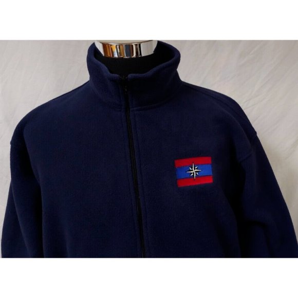 Port Authority Mens Medium Dark Blue Full Zip Fleece Logo Flag Star Jacket - Picture 4 of 12